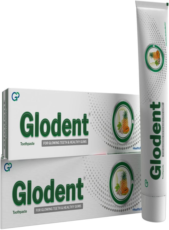 Glodent Teeth Whitening Toothpaste | Plaque Remover | Gum Care | Anticavity Tooth paste | Natural Xylitol Extracts, Neem, Pineapple, Papaya, and Miswak | Vegan-friendly Oral Care (Pack of 2) 70g each - Image 1